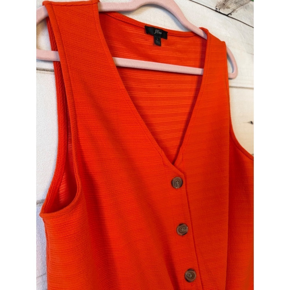J.Crew - Orange Ribbed Button Front Tank - L